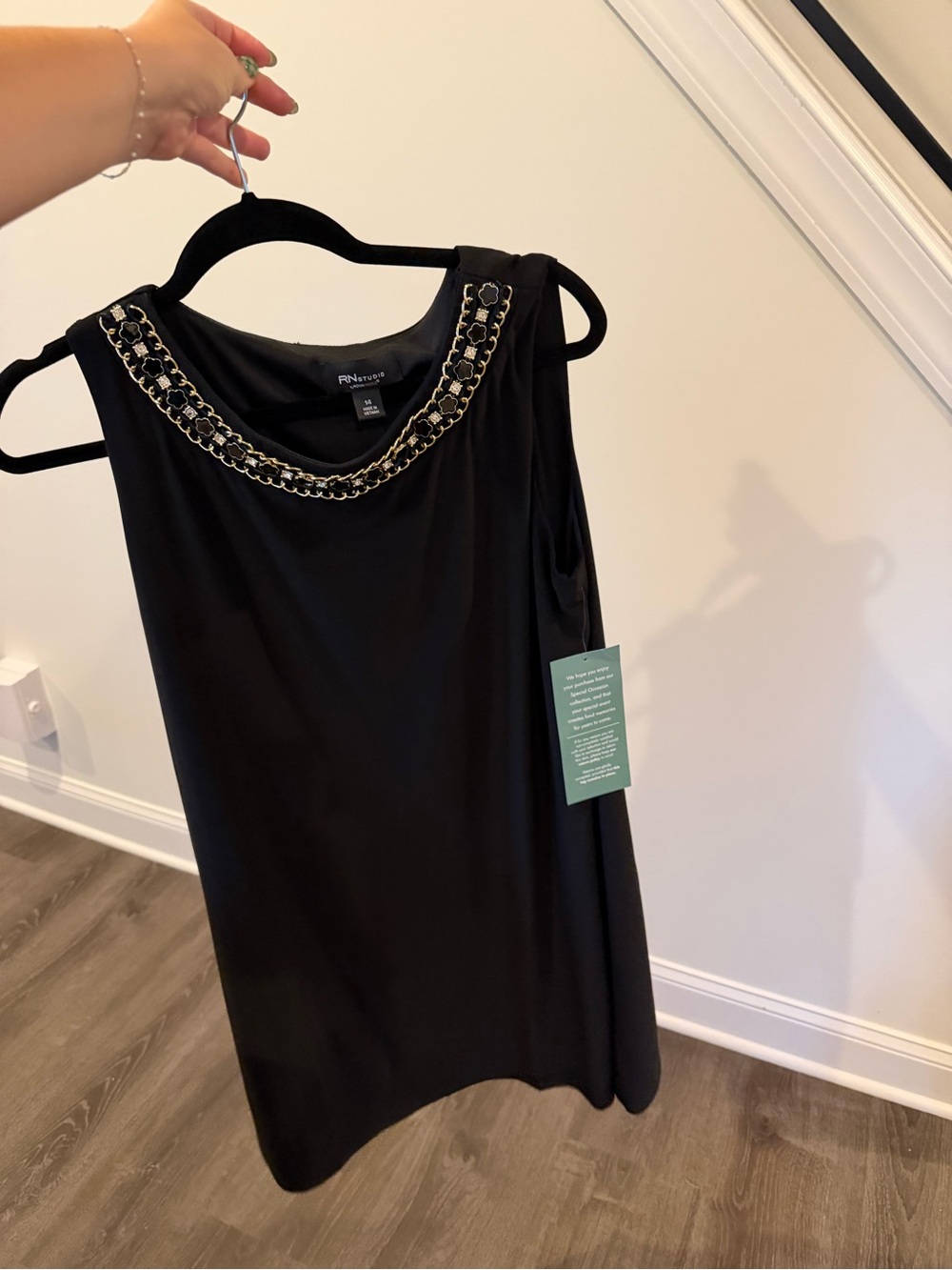 NWT RN Studio Black Embellished Neck Shift Dress Size 14